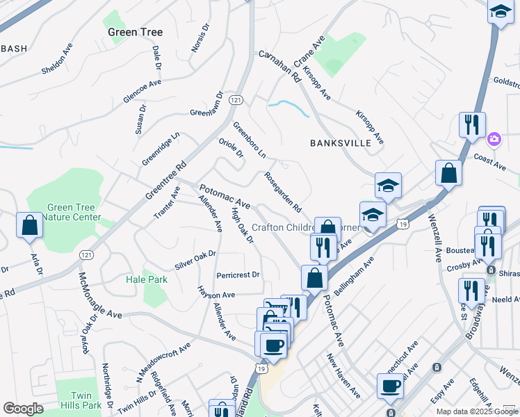 map of restaurants, bars, coffee shops, grocery stores, and more near 2370 Potomac Avenue in Pittsburgh