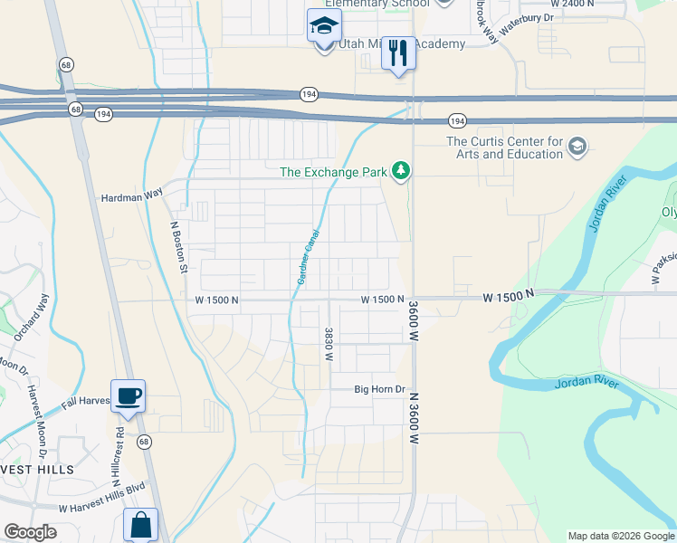 map of restaurants, bars, coffee shops, grocery stores, and more near 1540 North 3790 West in Eagle Mountain