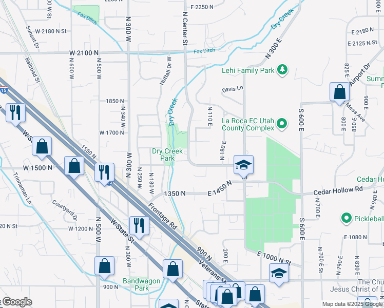 map of restaurants, bars, coffee shops, grocery stores, and more near 1547 N 40 E in Lehi