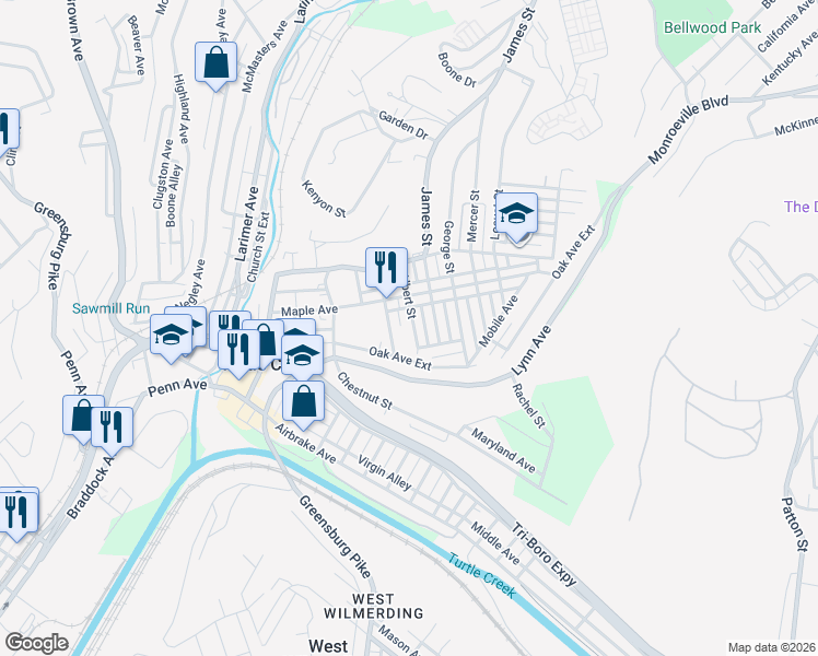 map of restaurants, bars, coffee shops, grocery stores, and more near 329 Albert Street in Turtle Creek