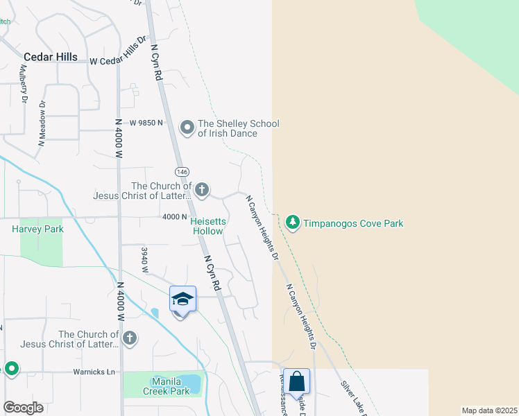 map of restaurants, bars, coffee shops, grocery stores, and more near 9616 North Canyon Heights Drive in Cedar Hills