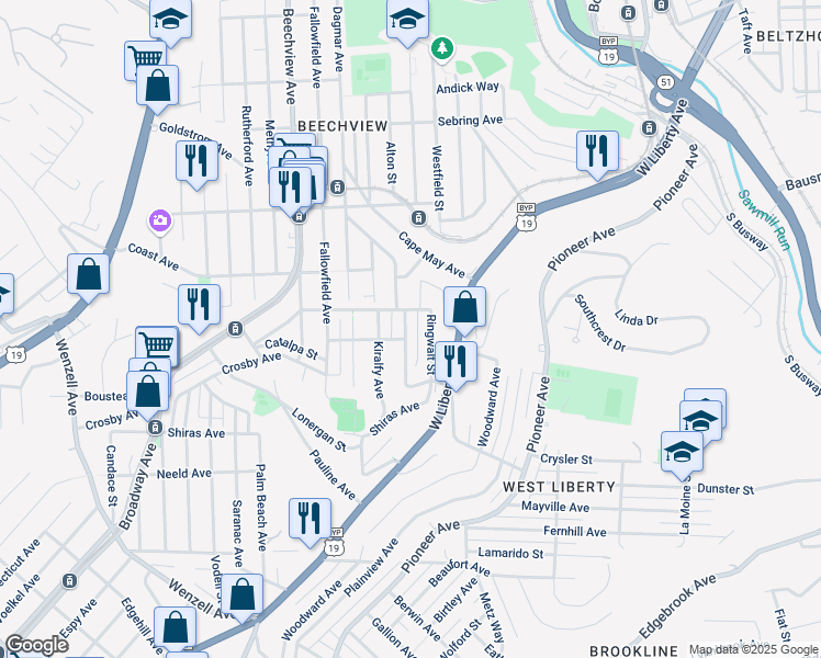 map of restaurants, bars, coffee shops, grocery stores, and more near 1819 Fair Acres Avenue in Pittsburgh