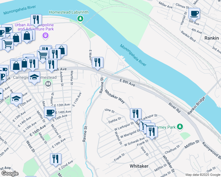 map of restaurants, bars, coffee shops, grocery stores, and more near 839 Whitaker Way in Homestead
