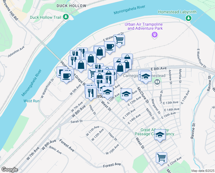 map of restaurants, bars, coffee shops, grocery stores, and more near in Homestead