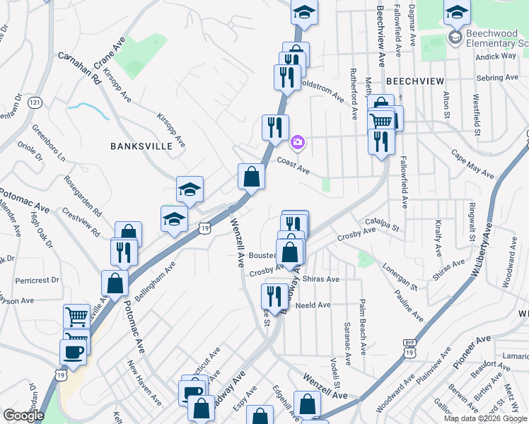 map of restaurants, bars, coffee shops, grocery stores, and more near 809 Hillgrove Avenue in Pittsburgh