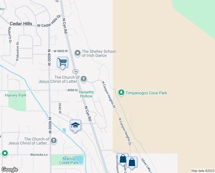 map of restaurants, bars, coffee shops, grocery stores, and more near 9616 N Canyon Heights Dr in Cedar Hills