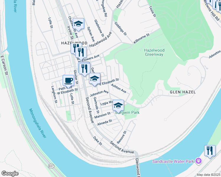 map of restaurants, bars, coffee shops, grocery stores, and more near 5121 Glenwood Avenue in Pittsburgh
