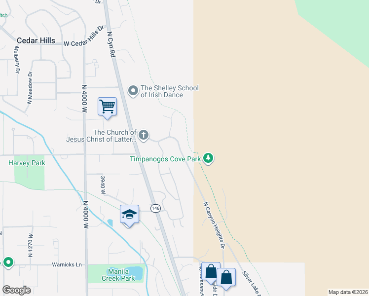 map of restaurants, bars, coffee shops, grocery stores, and more near 9616 North Canyon Heights Drive in Cedar Hills