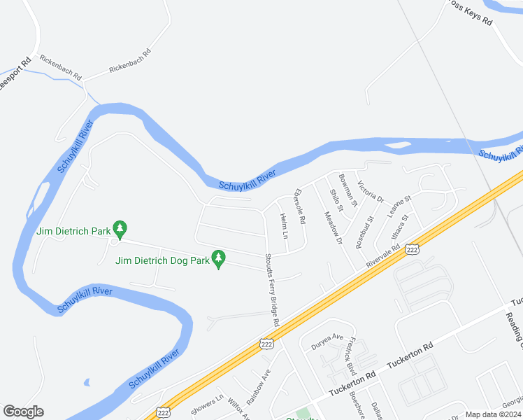 map of restaurants, bars, coffee shops, grocery stores, and more near 5451 Stoudts Ferry Bridge Road in Reading