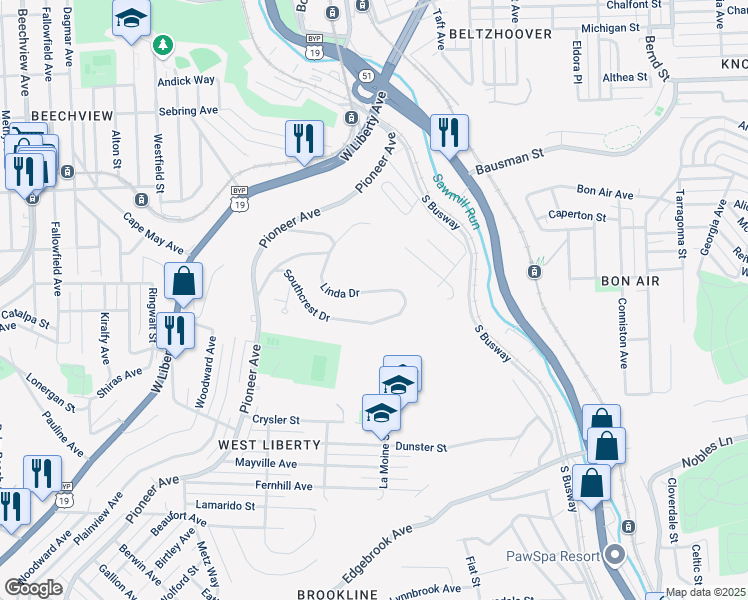 map of restaurants, bars, coffee shops, grocery stores, and more near 798 Linda Dr in Pittsburgh
