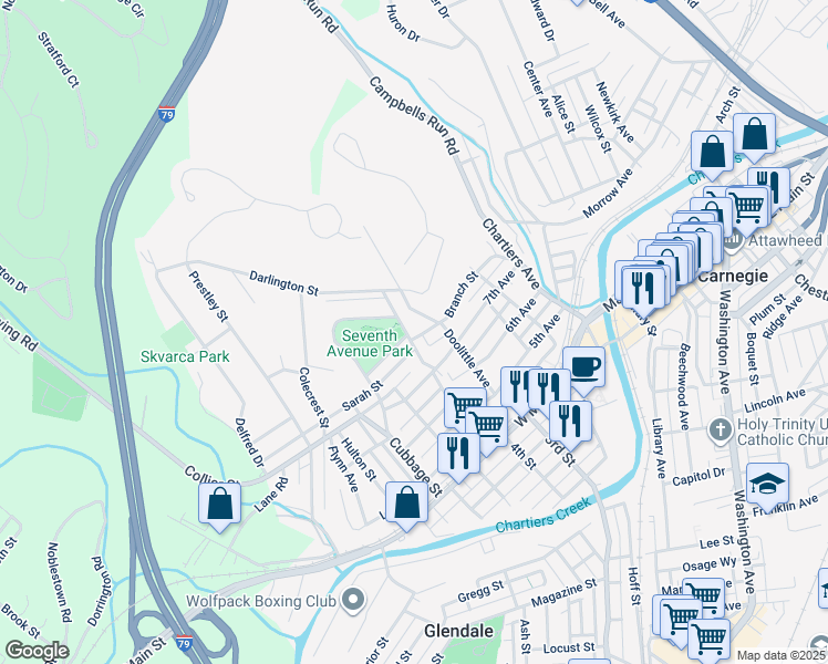 map of restaurants, bars, coffee shops, grocery stores, and more near 188 Margaretta Street in Carnegie
