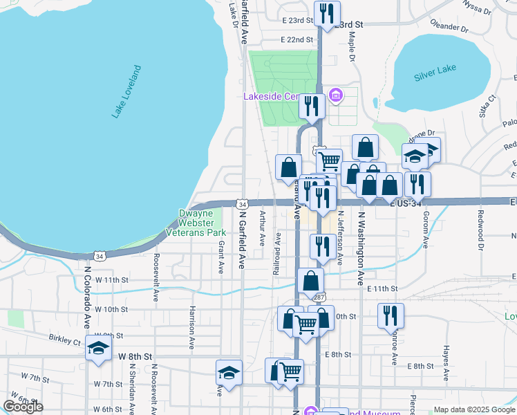 map of restaurants, bars, coffee shops, grocery stores, and more near 1363 Arthur Avenue in Loveland