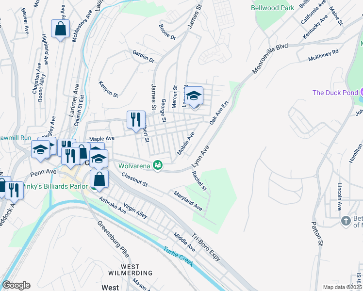 map of restaurants, bars, coffee shops, grocery stores, and more near 312 Mercer Street in Turtle Creek
