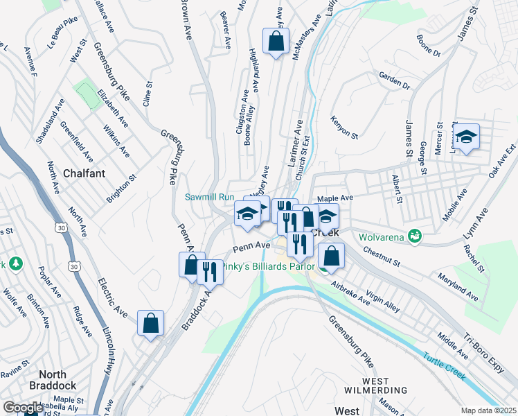 map of restaurants, bars, coffee shops, grocery stores, and more near 305 Mc Masters Avenue in Turtle Creek