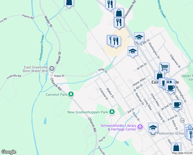 map of restaurants, bars, coffee shops, grocery stores, and more near 602 Morris Road in East Greenville