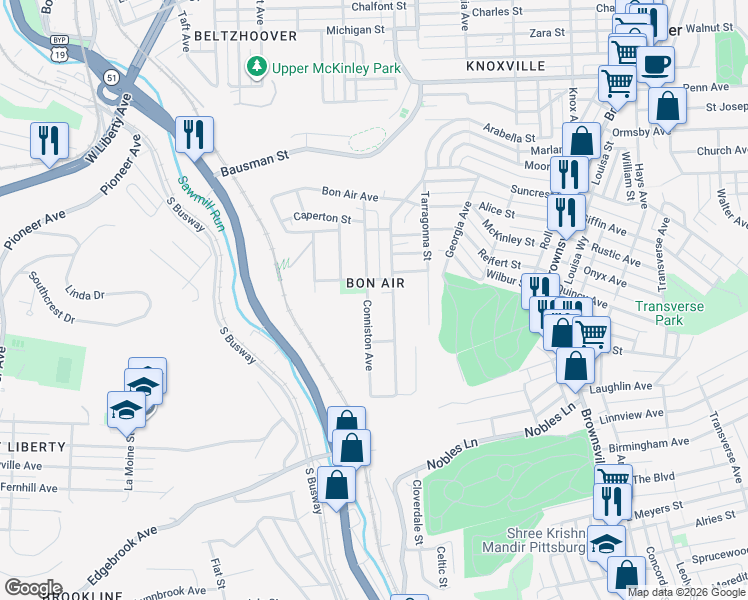 map of restaurants, bars, coffee shops, grocery stores, and more near in Pittsburgh