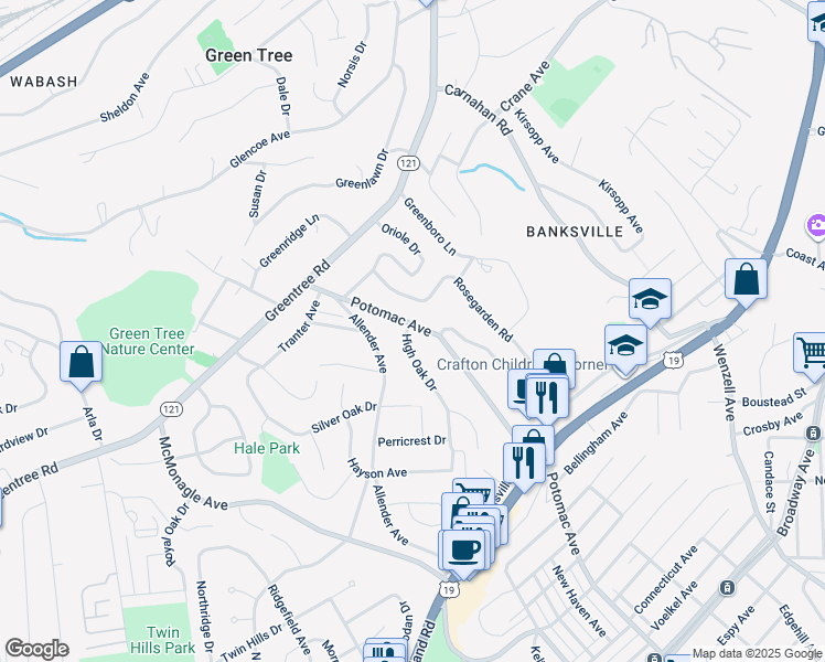 map of restaurants, bars, coffee shops, grocery stores, and more near 2403 Potomac Avenue in Pittsburgh
