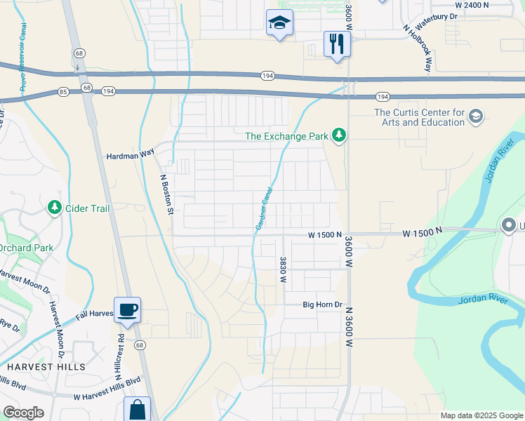map of restaurants, bars, coffee shops, grocery stores, and more near 1709 North 3830 West in Lehi
