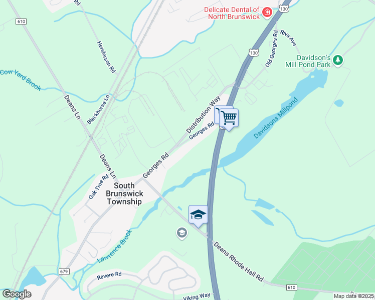 map of restaurants, bars, coffee shops, grocery stores, and more near 938 Georges Road in South Brunswick Township
