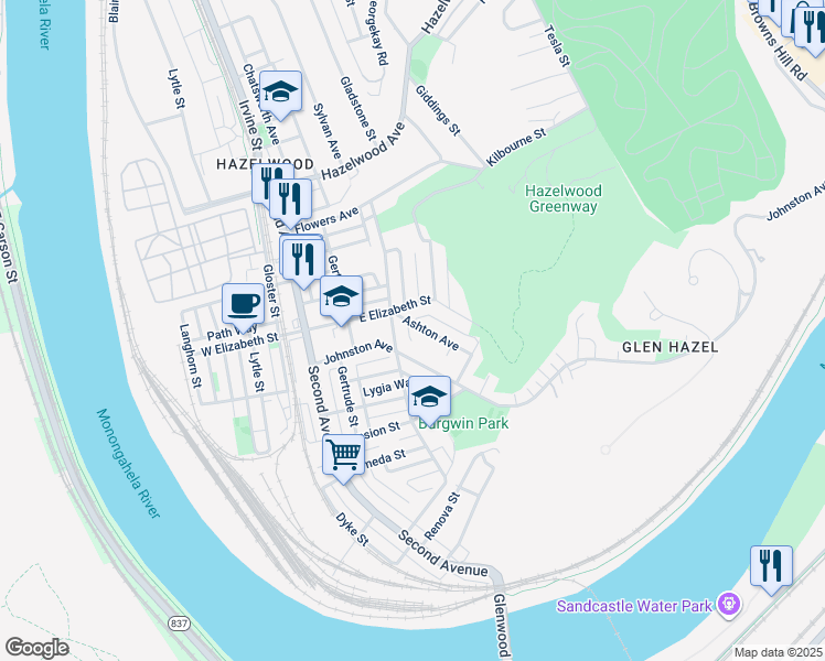 map of restaurants, bars, coffee shops, grocery stores, and more near 5121 Glenwood Avenue in Pittsburgh