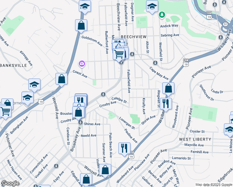 map of restaurants, bars, coffee shops, grocery stores, and more near 1809 Tonopah Avenue in Pittsburgh
