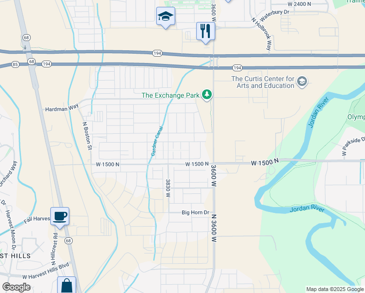 map of restaurants, bars, coffee shops, grocery stores, and more near 1624 North 3740 West in Lehi