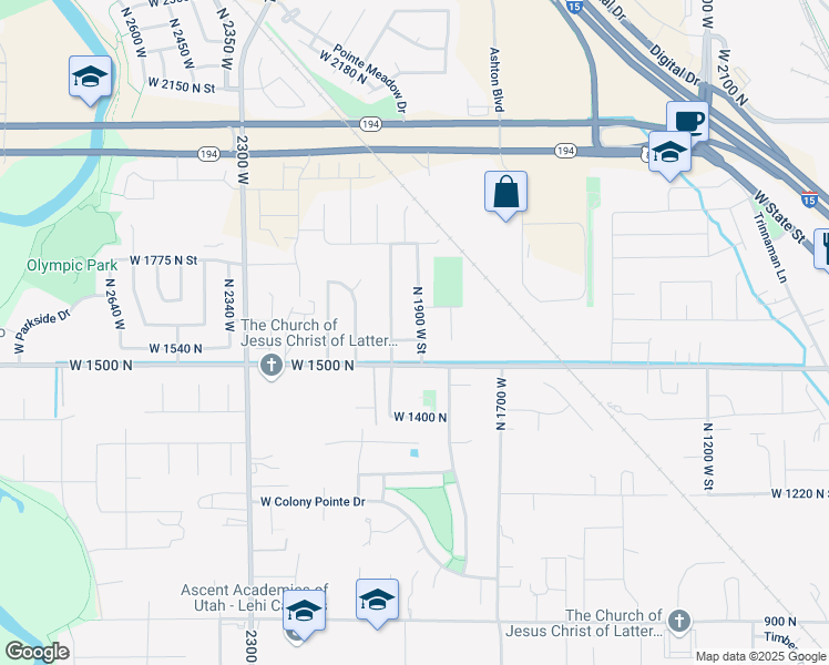 map of restaurants, bars, coffee shops, grocery stores, and more near 1924 W 1540 N in Lehi