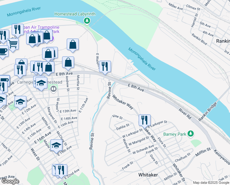 map of restaurants, bars, coffee shops, grocery stores, and more near 839 Whitaker Way in Homestead