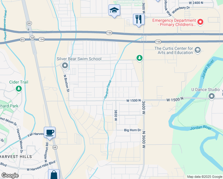 map of restaurants, bars, coffee shops, grocery stores, and more near 1629 North 3860 West in Eagle Mountain