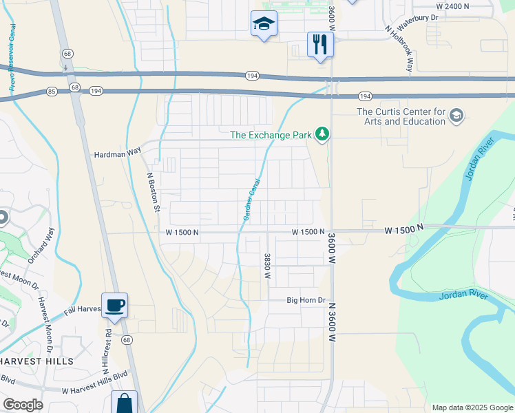map of restaurants, bars, coffee shops, grocery stores, and more near 1629 North 3860 West in Eagle Mountain