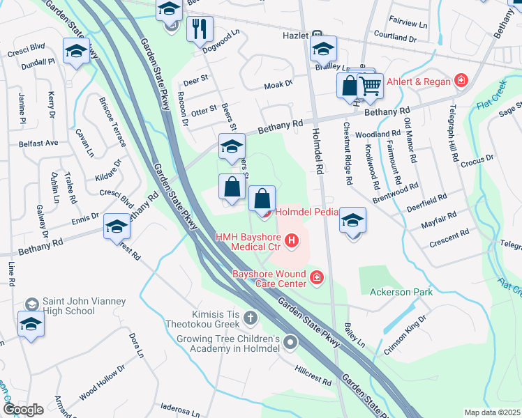 map of restaurants, bars, coffee shops, grocery stores, and more near 717 North Beers Street in Holmdel