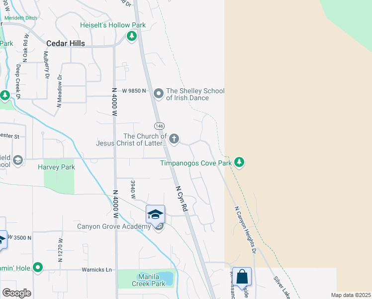map of restaurants, bars, coffee shops, grocery stores, and more near 3751 West Boxelder Drive in Pleasant Grove