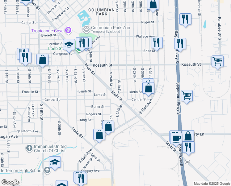 map of restaurants, bars, coffee shops, grocery stores, and more near 2611 Main Street in Lafayette