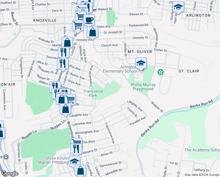 map of restaurants, bars, coffee shops, grocery stores, and more near in Pittsburgh