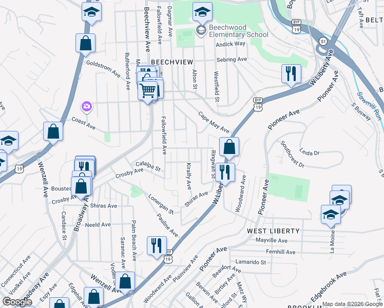 map of restaurants, bars, coffee shops, grocery stores, and more near 736 Alturia Street in Pittsburgh