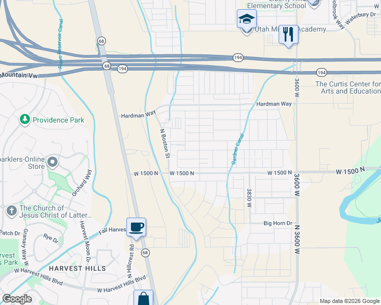 map of restaurants, bars, coffee shops, grocery stores, and more near 4157 West 1650 North in Lehi