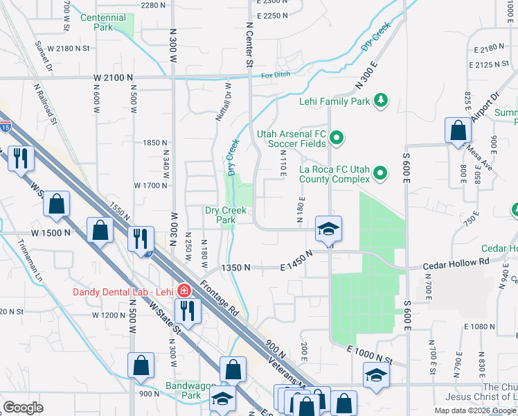 map of restaurants, bars, coffee shops, grocery stores, and more near 1547 North 40 East in Lehi