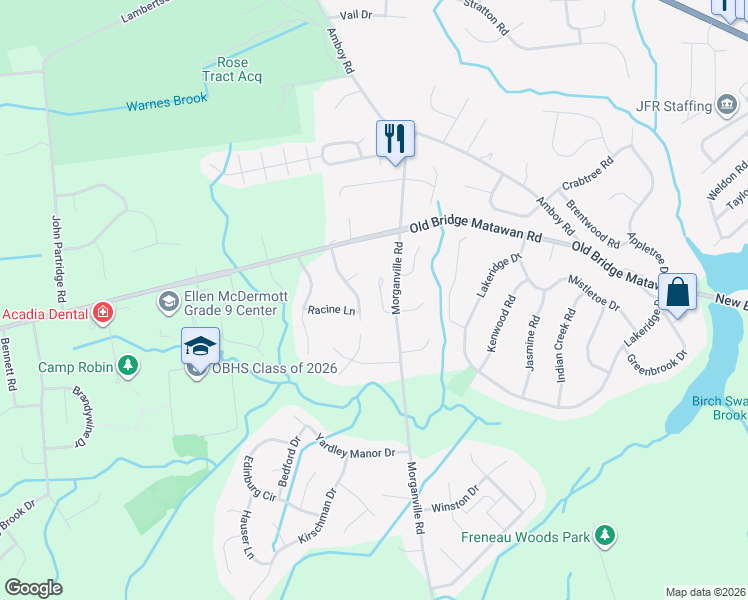 map of restaurants, bars, coffee shops, grocery stores, and more near 37 Nystrom Trail in Matawan