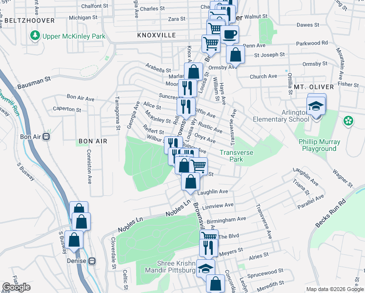 map of restaurants, bars, coffee shops, grocery stores, and more near 120 Quincy Avenue in Pittsburgh