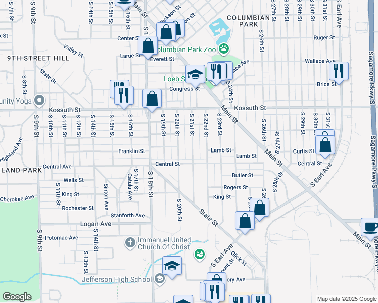 map of restaurants, bars, coffee shops, grocery stores, and more near 1008 South 21st Street in Lafayette