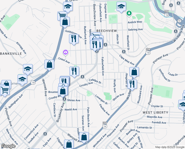 map of restaurants, bars, coffee shops, grocery stores, and more near 1809 Tonopah Avenue in Pittsburgh