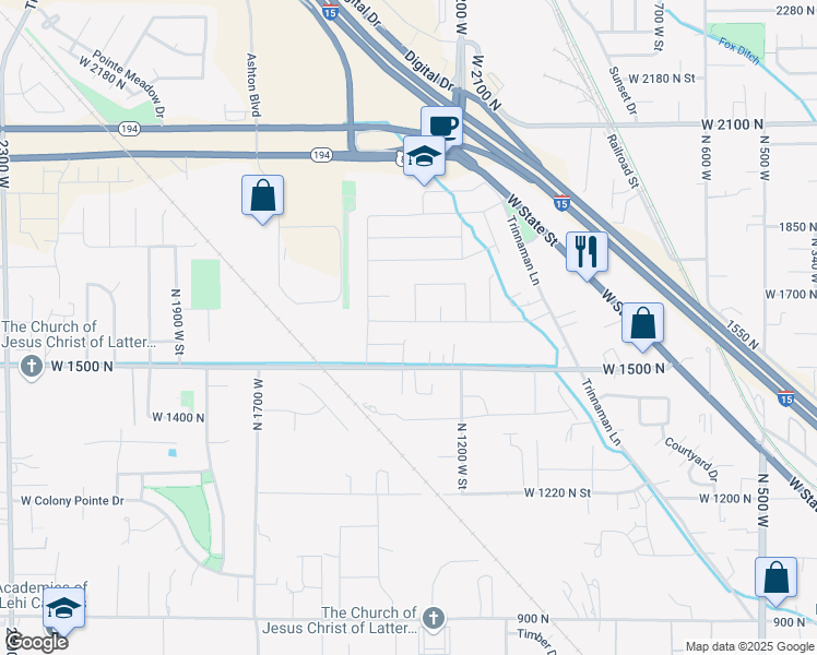 map of restaurants, bars, coffee shops, grocery stores, and more near 1219 West 1600 North Street in Lehi