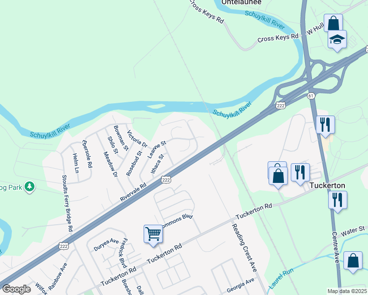 map of restaurants, bars, coffee shops, grocery stores, and more near 1005 Saint Vincent Court in Reading