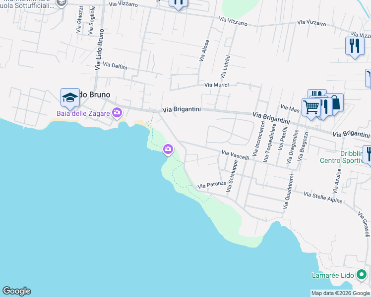 map of restaurants, bars, coffee shops, grocery stores, and more near 13 Via Mormore in Taranto