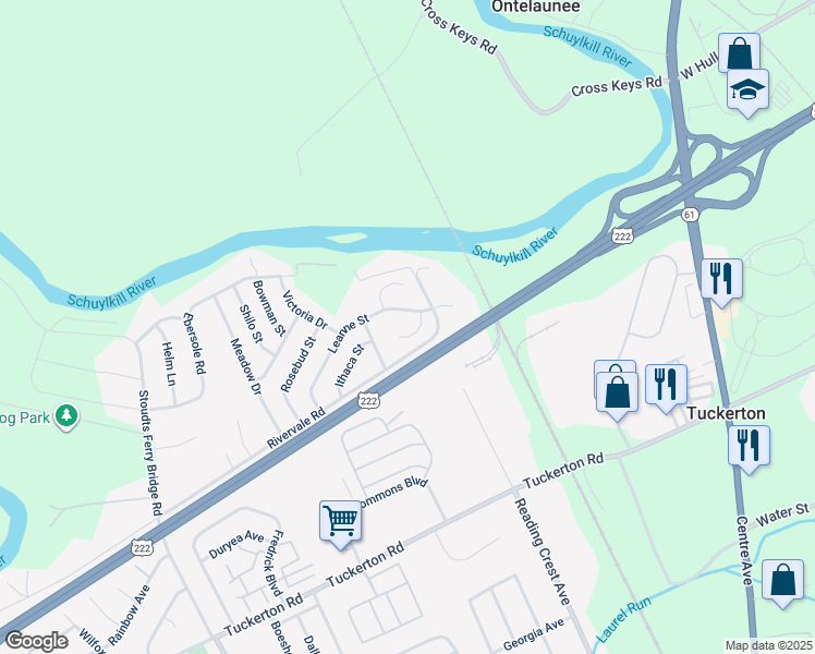 map of restaurants, bars, coffee shops, grocery stores, and more near 1005 Saint Vincent Court in Reading