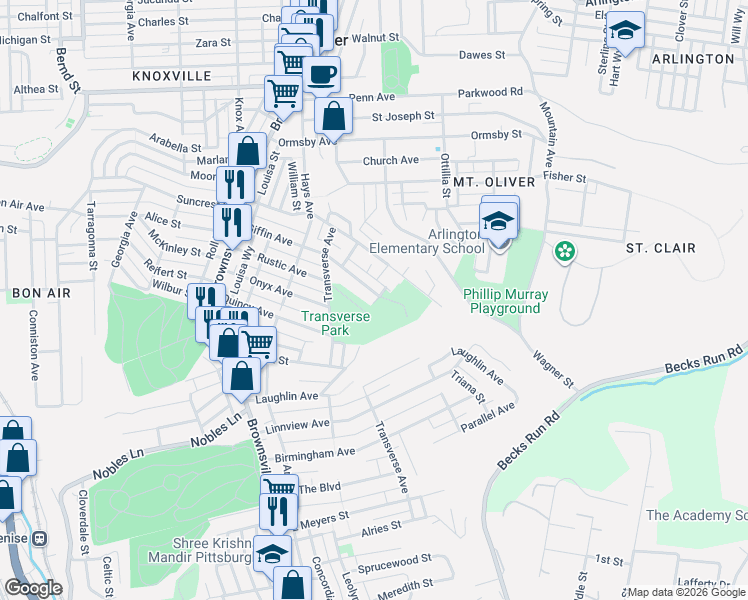map of restaurants, bars, coffee shops, grocery stores, and more near 535 Giffin Avenue in Pittsburgh