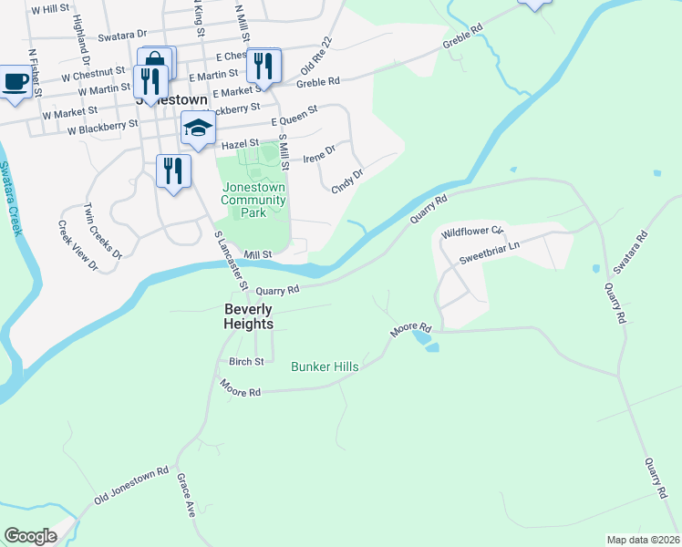 map of restaurants, bars, coffee shops, grocery stores, and more near 2356 Quarry Road in Lebanon