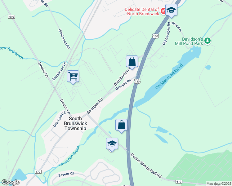 map of restaurants, bars, coffee shops, grocery stores, and more near 938 Georges Road in South Brunswick Township