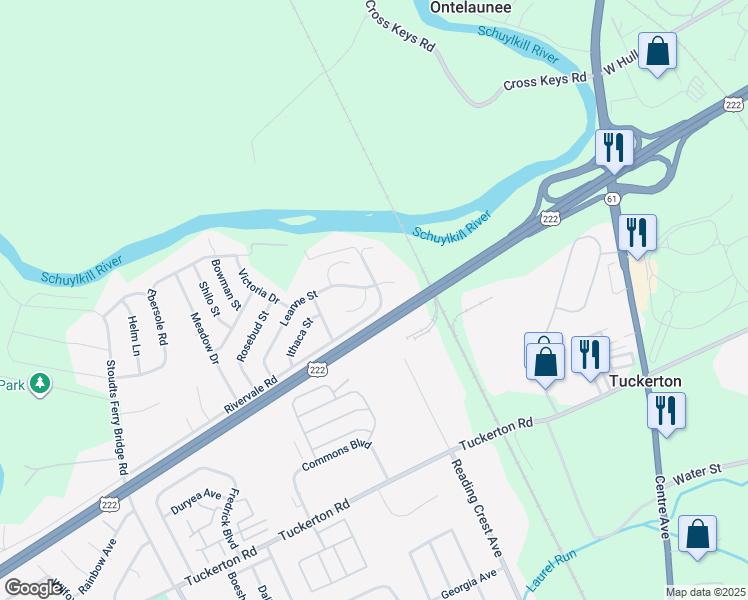 map of restaurants, bars, coffee shops, grocery stores, and more near 1004 Saint Vincent Court in Reading