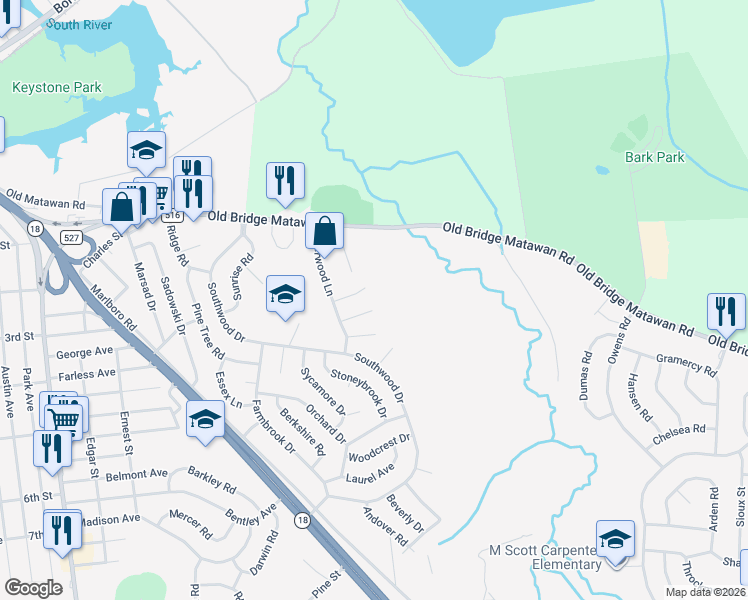 map of restaurants, bars, coffee shops, grocery stores, and more near 9 Michael Court in Old Bridge